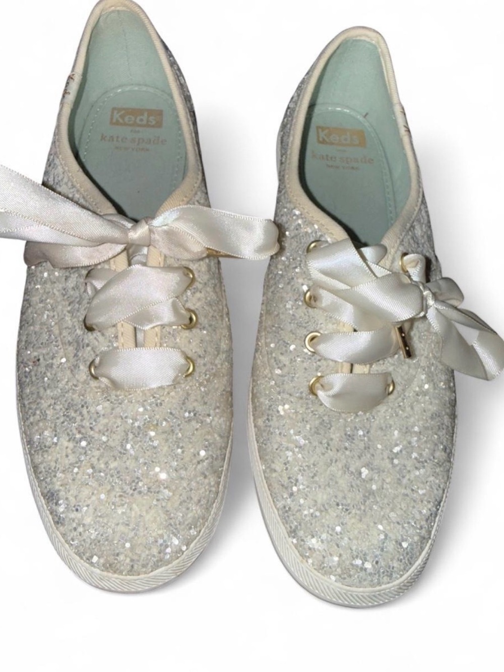 kate spade Glitter Ivory Satin Ribbon Lace Sneakers